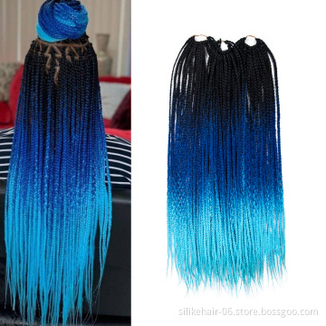 High Quality Ombre Blue 24 inch 24 Roots/pack Heat Resistant Fiber Bulk Box Braid Crochet Synthetic Braiding Hair Extensions